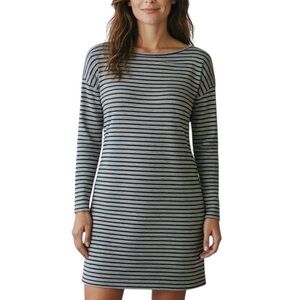 Lani California Black & Gray Stripe Knit Dress – Soft Stretch Boatneck Tunic Top